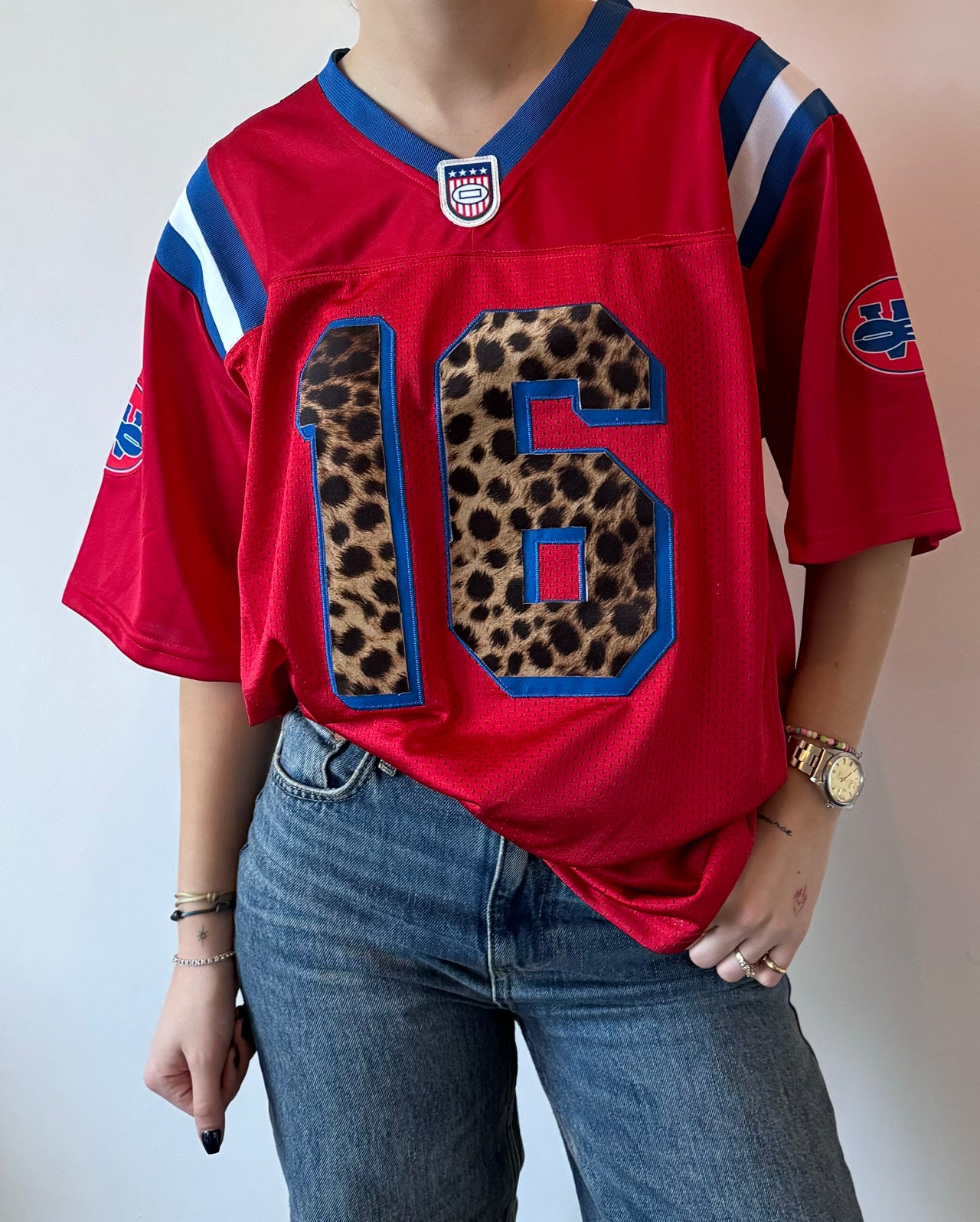 JERSEY leopard red/blue